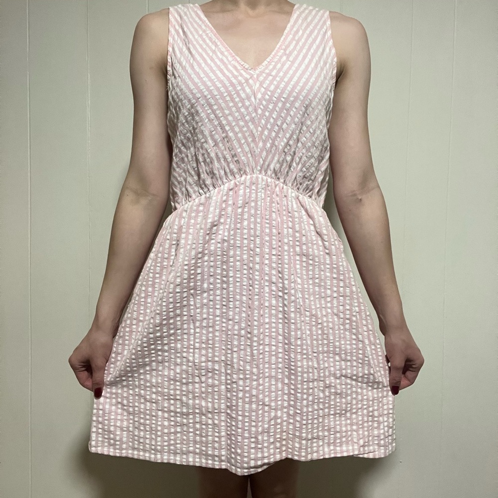 Pink and white striped mini dress
